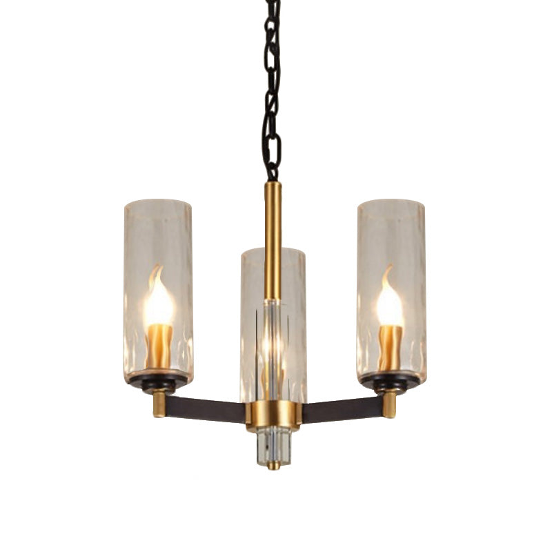 Vintage Cylinder Chandelier Lighting Fixture 3/5/6 Bulbs Clear Water Glass Pendant Lamp in Black and Gold Clearhalo 'Ceiling Lights' 'Chandeliers' Lighting' options 1456398