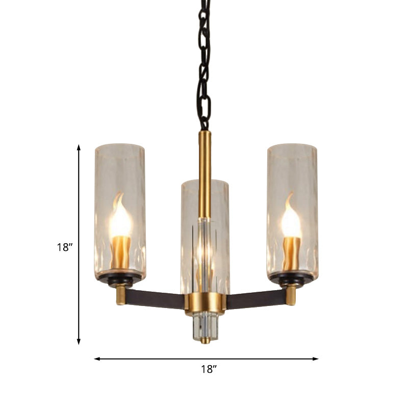 Vintage Cylinder Chandelier Lighting Fixture 3/5/6 Bulbs Clear Water Glass Pendant Lamp in Black and Gold Clearhalo 'Ceiling Lights' 'Chandeliers' Lighting' options 1456399