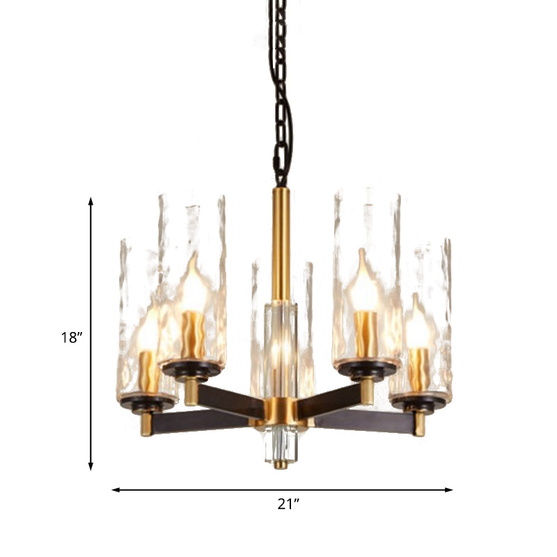 Vintage Cylinder Chandelier Lighting Fixture 3/5/6 Bulbs Clear Water Glass Pendant Lamp in Black and Gold Clearhalo 'Ceiling Lights' 'Chandeliers' Lighting' options 1456404
