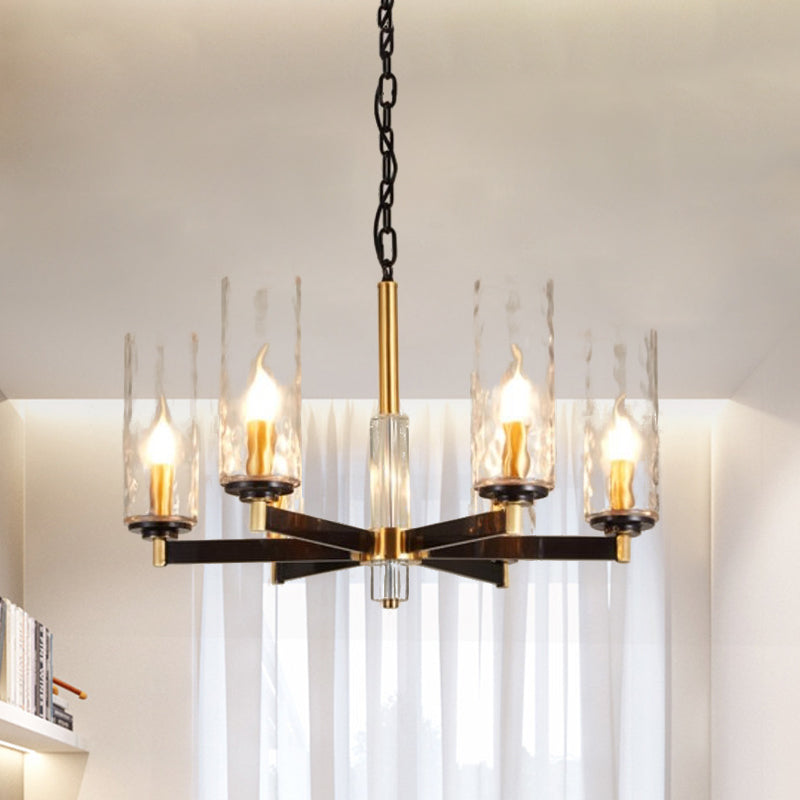 Vintage Cylinder Chandelier Lighting Fixture 3/5/6 Bulbs Clear Water Glass Pendant Lamp in Black and Gold Clearhalo 'Ceiling Lights' 'Chandeliers' Lighting' options 1456405