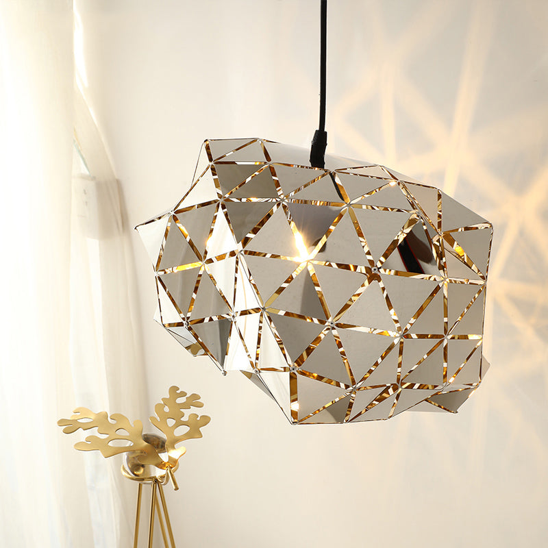 Stainless Steel Laser Cut Panel Pendant Modern Novelty 1-Light Silver Hanging Light Fixture, 10