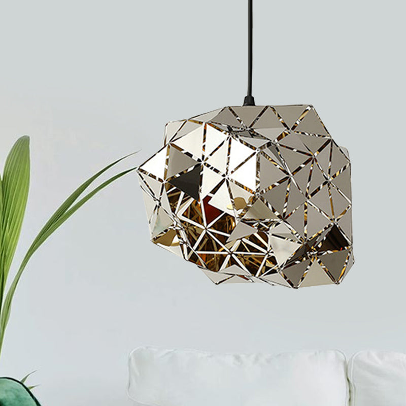 Stainless Steel Laser Cut Panel Pendant Modern Novelty 1-Light Silver Hanging Light Fixture, 10