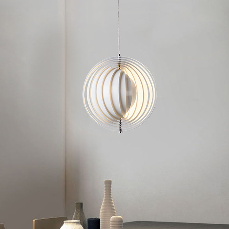 Simulated Eclipse Rotatable Ball Pendant Nordic Novelty Aluminum Single Lounge Hanging Light Fixture in White Clearhalo 'Ceiling Lights' 'Modern Pendants' 'Modern' 'Pendant Lights' 'Pendants' Lighting' 1456471