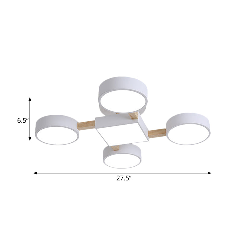 Nordic Branching Wood Ceiling Lighting LED Semi Flush Mount Light in White with Round-Square Shade for Bedroom Clearhalo 'Ceiling Lights' 'Close To Ceiling Lights' 'Close to ceiling' 'Semi-flushmount' Lighting' 1456566