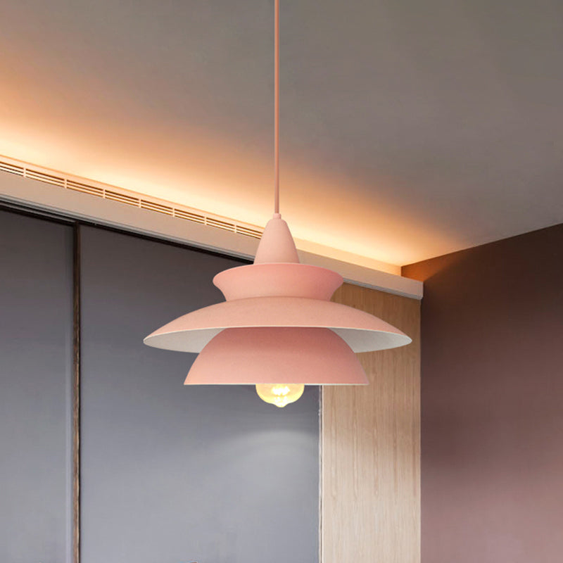 Macaron 3 Layers Iron Hanging Light 1-Light Pendant Ceiling Lamp in Pink over Table Clearhalo 'Ceiling Lights' 'Modern Pendants' 'Modern' 'Pendant Lights' 'Pendants' Lighting' 1456719