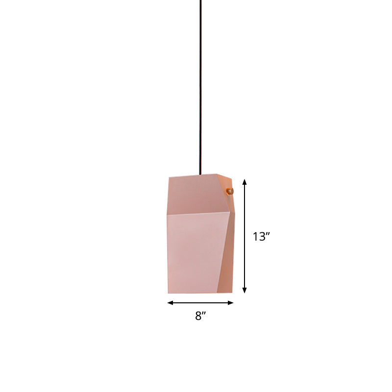 Curved Rectangle Hanging Ceiling Light Macaron Metal 1 Head Pink Pendant Light Fixture for Loft House Clearhalo 'Ceiling Lights' 'Modern Pendants' 'Modern' 'Pendant Lights' 'Pendants' Lighting' 1456727