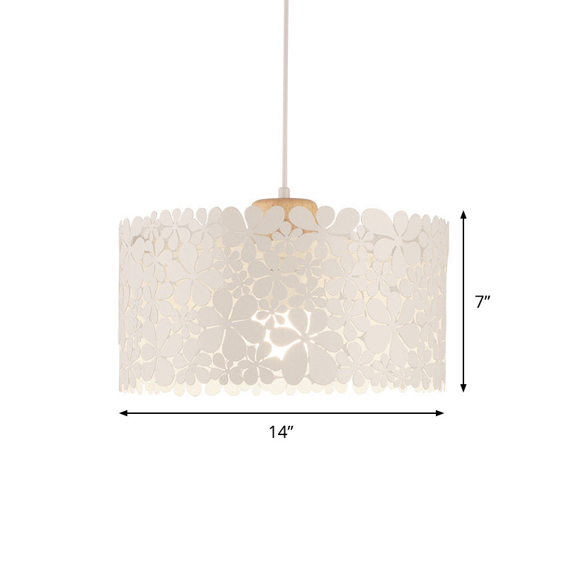 Cutout Petals Drum Iron Pendant Lamp Modern 1 Head White Hanging Ceiling Light for Dining Room Clearhalo 'Ceiling Lights' 'Modern Pendants' 'Modern' 'Pendant Lights' 'Pendants' Lighting' 1456747