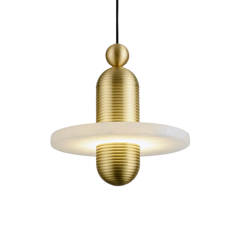 Dress-Like Pendant Lamp Mid Century Marble 1 Head Bedroom Suspension Light in Gold-White with Ribbed Texture Design Clearhalo 'Ceiling Lights' 'Pendant Lights' 'Pendants' Lighting' 1456765