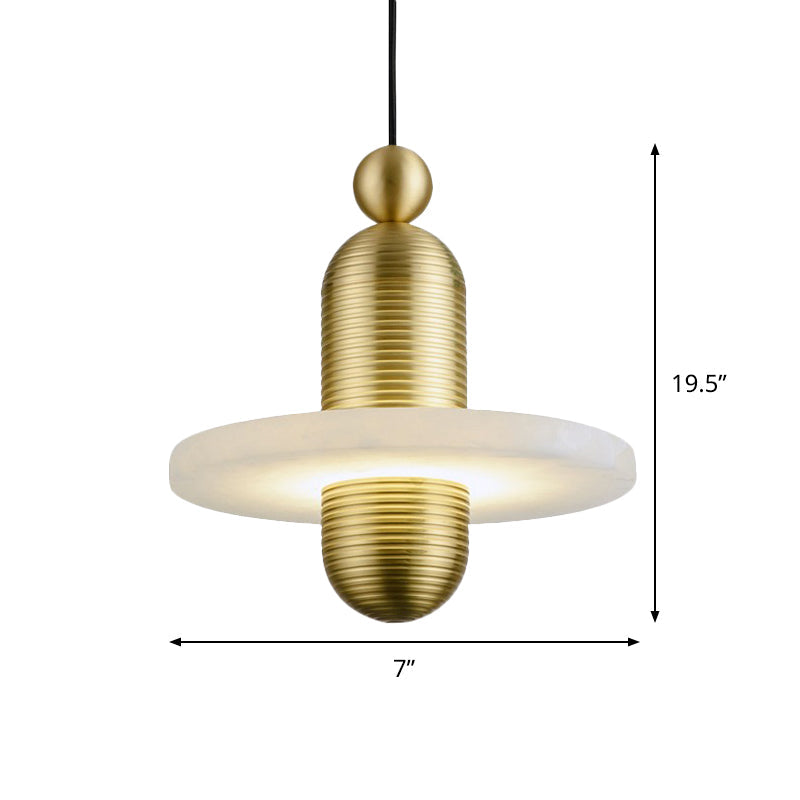 Dress-Like Pendant Lamp Mid Century Marble 1 Head Bedroom Suspension Light in Gold-White with Ribbed Texture Design Clearhalo 'Ceiling Lights' 'Pendant Lights' 'Pendants' Lighting' 1456767