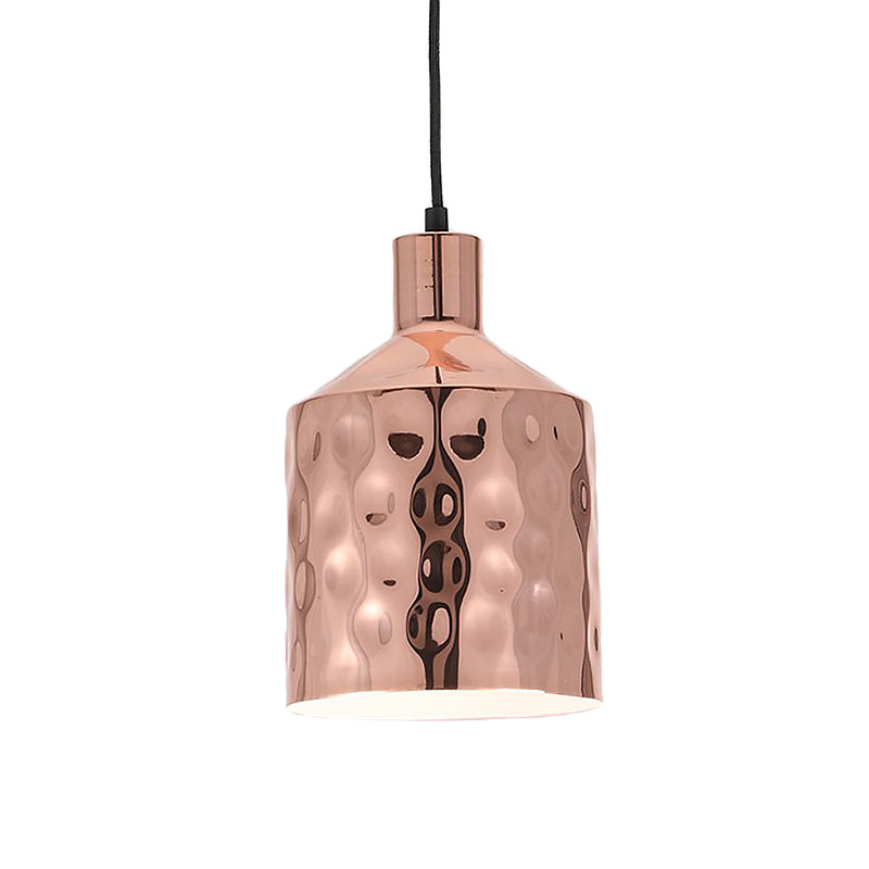 Mid Century Single Hanging Lamp Iron Rose Gold Dimpled Cylindrical Pendant Lighting Fixture Clearhalo 'Ceiling Lights' 'Modern Pendants' 'Modern' 'Pendant Lights' 'Pendants' Lighting' 1456775