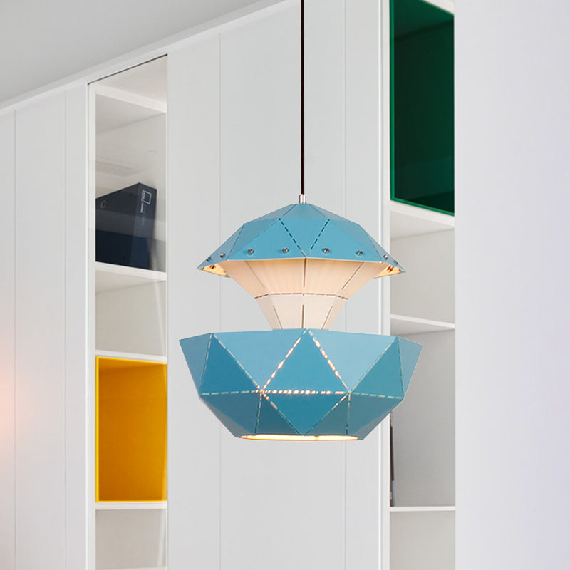 Iron Sailboat Laser-Cut Hanging Lamp Macaron 1 Light Pink/Blue/White Pendant Ceiling Light for Living Room Blue Clearhalo 'Ceiling Lights' 'Modern Pendants' 'Modern' 'Pendant Lights' 'Pendants' Lighting' 1456778