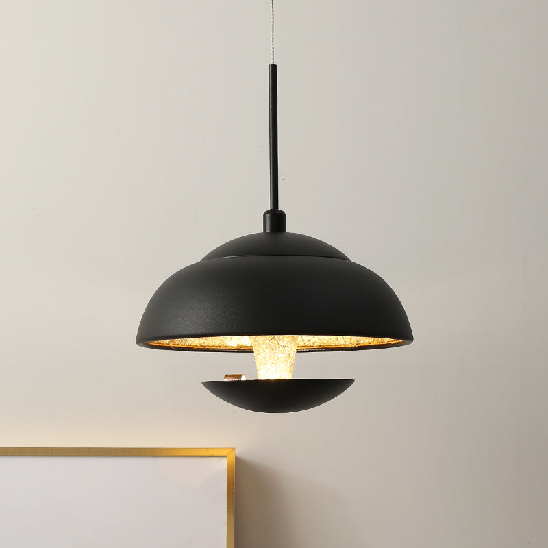 Nordic Bowled Iron Pendant Lamp LED Hanging Light Fixture in Black/White and Gold Inner over Table Black Clearhalo 'Ceiling Lights' 'Modern Pendants' 'Modern' 'Pendant Lights' 'Pendants' Lighting' 1456796