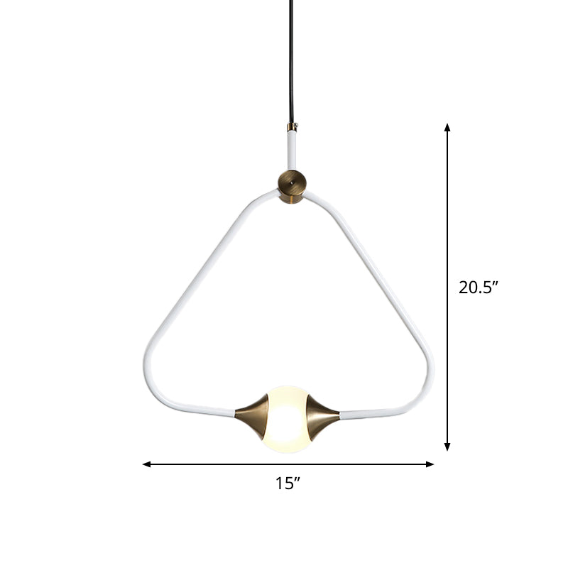 Orb Frosted Glass Pendulum Light Minimalist 1 Head White Ceiling Pendant with Triangular Frame Clearhalo 'Ceiling Lights' 'Modern Pendants' 'Modern' 'Pendant Lights' 'Pendants' Lighting' 1456842