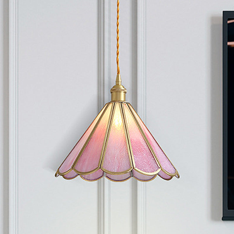 1 Head Suspension Pendant Light Korean Garden Flowerbud/Scalloped/Asteroidea Pink Glass Suspension Lighting Pink C Clearhalo 'Ceiling Lights' 'Chandeliers' 'Glass shade' 'Glass' 'Pendant Lights' 'Pendants' Lighting' 1457017