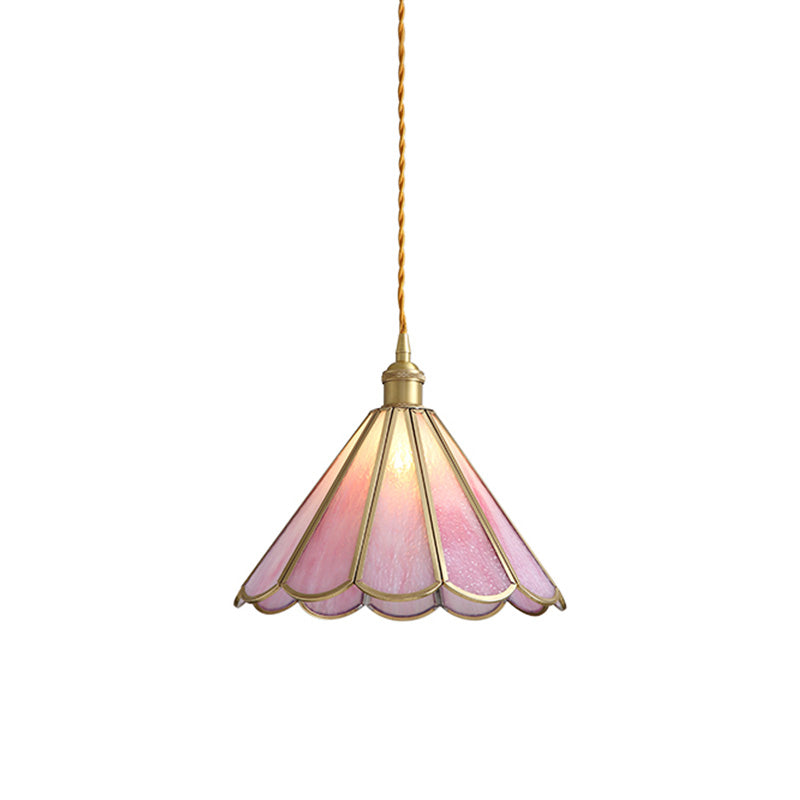 1 Head Suspension Pendant Light Korean Garden Flowerbud/Scalloped/Asteroidea Pink Glass Suspension Lighting Clearhalo 'Ceiling Lights' 'Chandeliers' 'Glass shade' 'Glass' 'Pendant Lights' 'Pendants' Lighting' 1457020