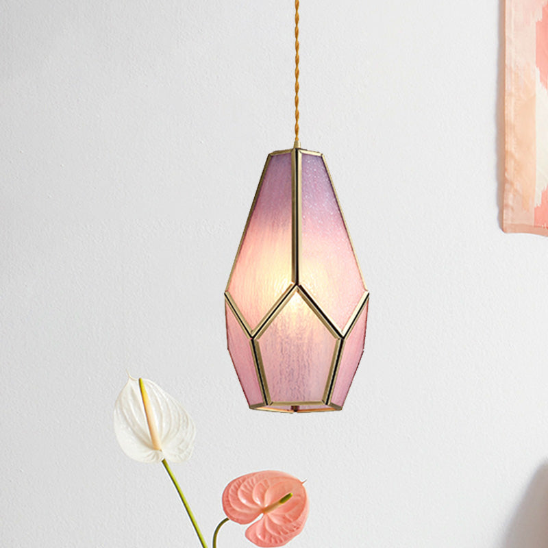 1 Head Suspension Pendant Light Korean Garden Flowerbud/Scalloped/Asteroidea Pink Glass Suspension Lighting Pink B Clearhalo 'Ceiling Lights' 'Chandeliers' 'Glass shade' 'Glass' 'Pendant Lights' 'Pendants' Lighting' 1457027