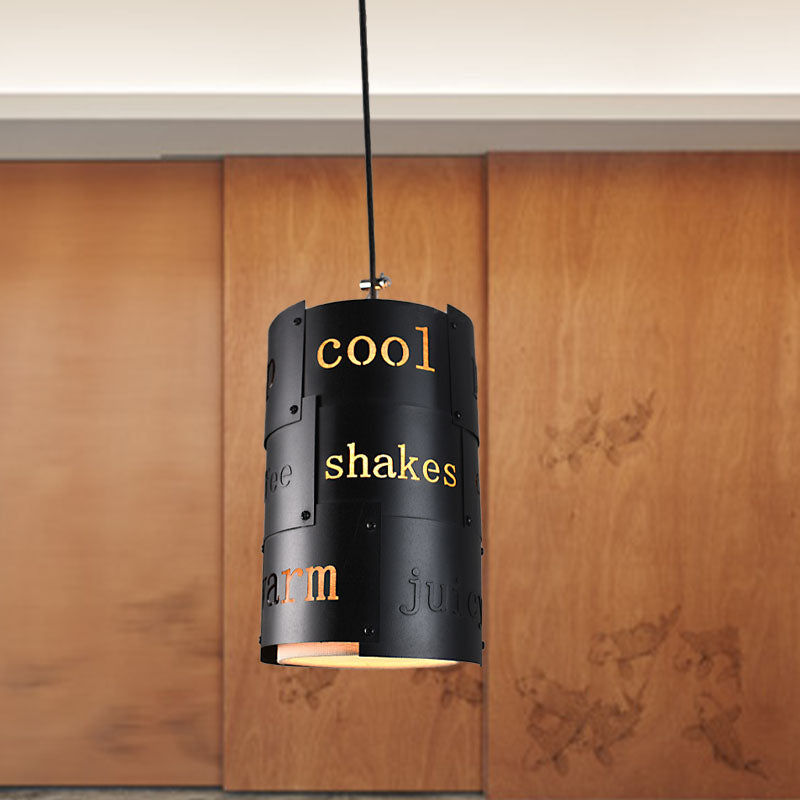 Mini Spliced Column Beer Bar Hanging Lamp Artistry Metallic Single Black Ceiling Pendant with Script Clearhalo 'Ceiling Lights' 'Pendant Lights' 'Pendants' Lighting' 1457097