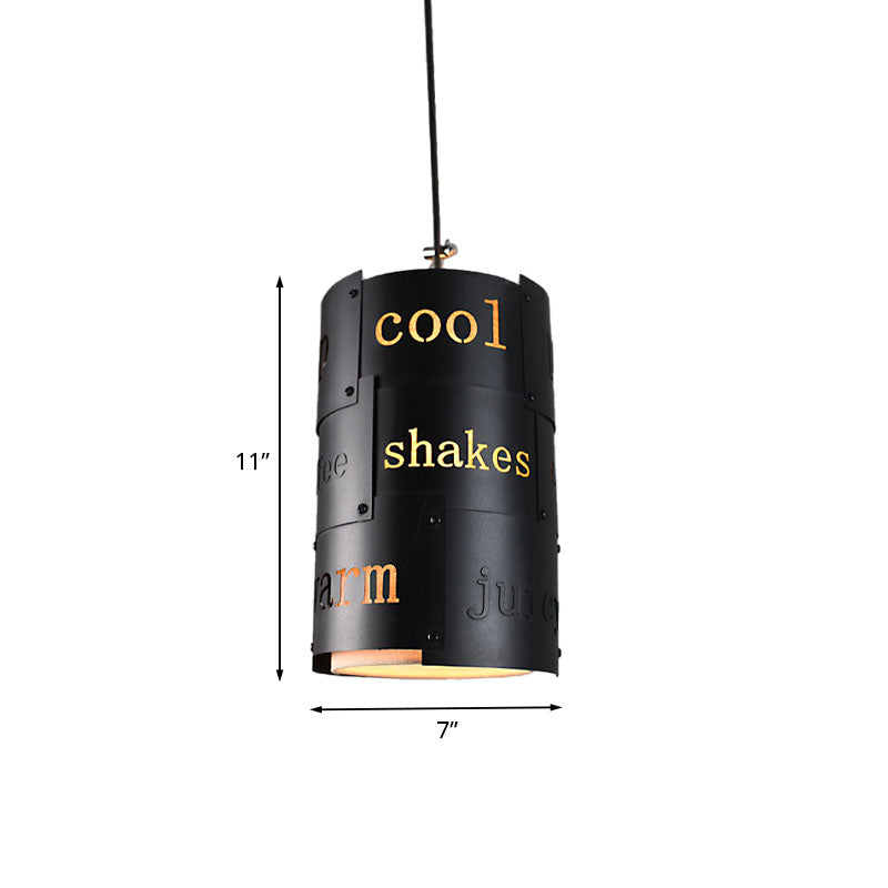 Mini Spliced Column Beer Bar Hanging Lamp Artistry Metallic Single Black Ceiling Pendant with Script Clearhalo 'Ceiling Lights' 'Pendant Lights' 'Pendants' Lighting' 1457100