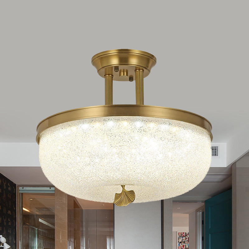 Traditionalism Bowl Semi Flush Mount Frosted Glass LED Close to Ceiling Lighting Fixture in Black/Gold, 12