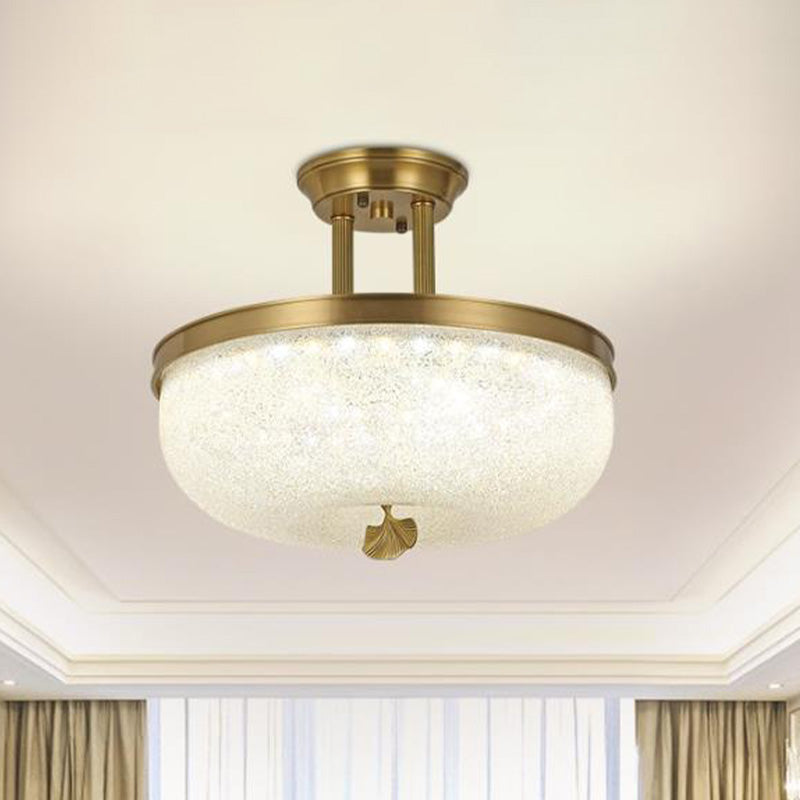 Traditionalism Bowl Semi Flush Mount Frosted Glass LED Close to Ceiling Lighting Fixture in Black/Gold, 12