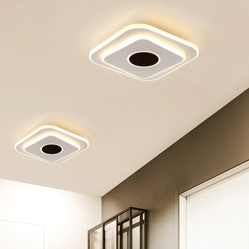 Nordic Mini Square/Round Thin Flushmount Acrylic Corridor LED Ceiling Lighting in Warm/White Light, Black-White Black-White Square Plate Clearhalo 'Ceiling Lights' 'Close To Ceiling Lights' 'Close to ceiling' 'Flush mount' Lighting' 1457354