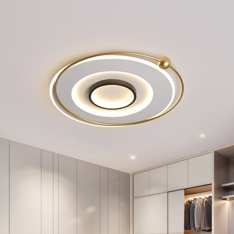 Circular Thin Acrylic Flush Light Ultra-Modern Black and Gold LED Ceiling Lamp in Warm/White Light, 16.5