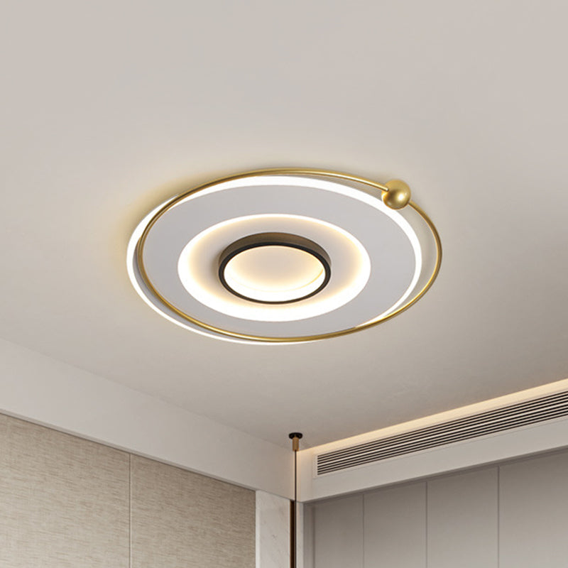 Circular Thin Acrylic Flush Light Ultra-Modern Black and Gold LED Ceiling Lamp in Warm/White Light, 16.5