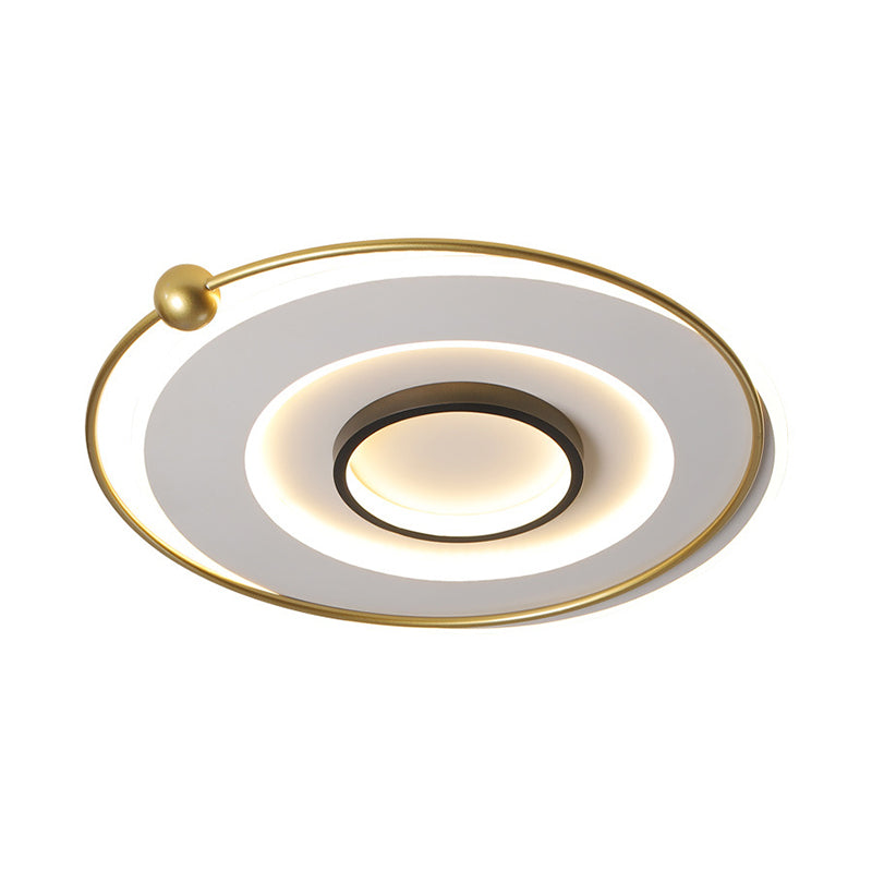 Circular Thin Acrylic Flush Light Ultra-Modern Black and Gold LED Ceiling Lamp in Warm/White Light, 16.5