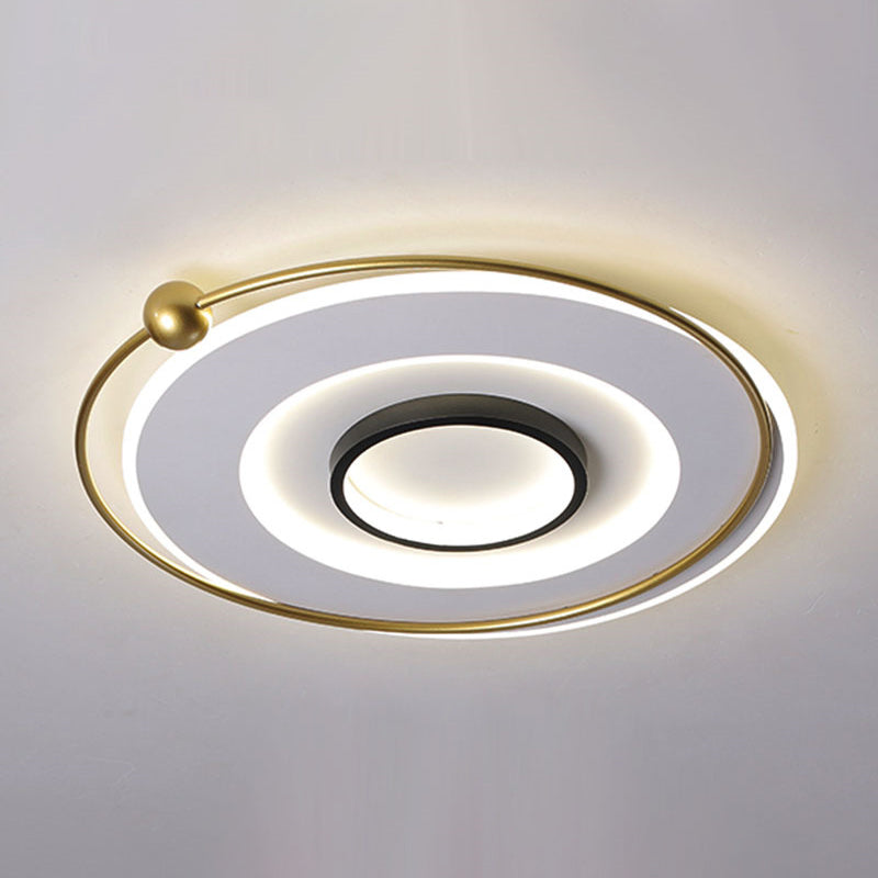 Circular Thin Acrylic Flush Light Ultra-Modern Black and Gold LED Ceiling Lamp in Warm/White Light, 16.5