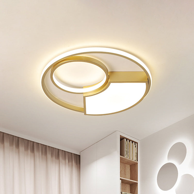 Geometrical Thin Acrylic Flush Light Simple Novelty Gold Finish LED Ceiling Mount Lighting in Warm/White Light, 18