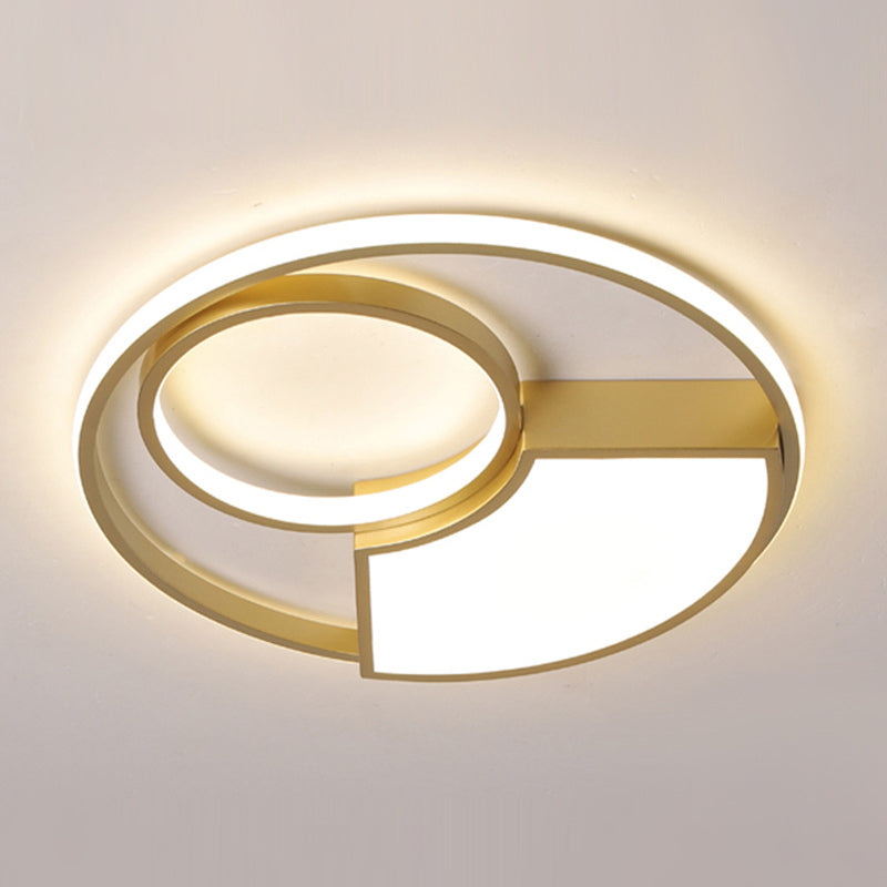 Geometrical Thin Acrylic Flush Light Simple Novelty Gold Finish LED Ceiling Mount Lighting in Warm/White Light, 18