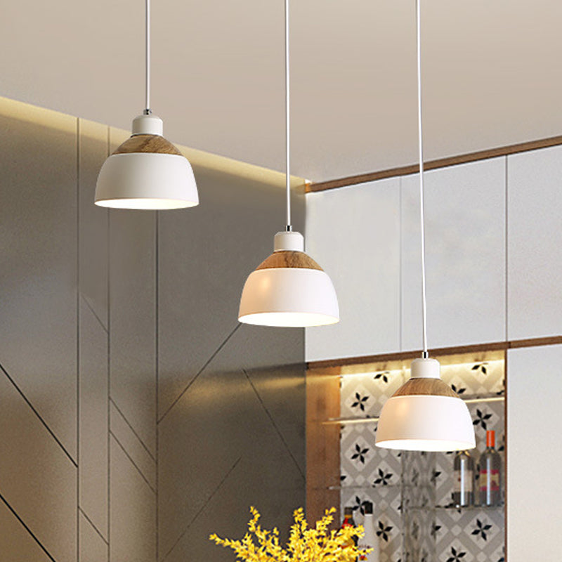 Bowled Splicing Multi-Pendant Nordic Iron 3 Heads White and Wood Suspension Light over Table White Clearhalo 'Ceiling Lights' 'Modern Pendants' 'Modern' 'Pendant Lights' 'Pendants' Lighting' 1457564