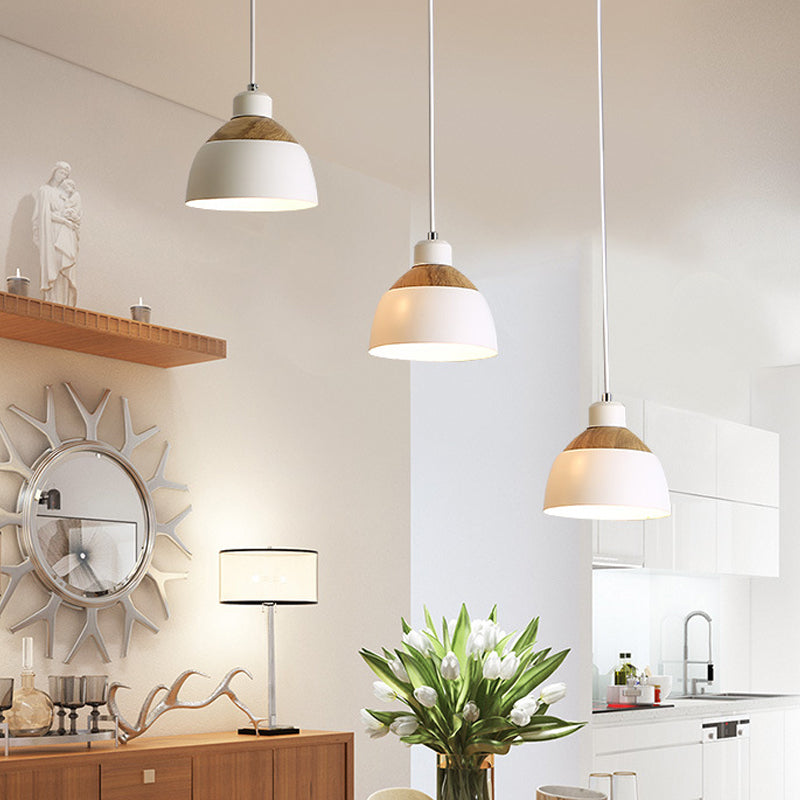 Bowled Splicing Multi-Pendant Nordic Iron 3 Heads White and Wood Suspension Light over Table Clearhalo 'Ceiling Lights' 'Modern Pendants' 'Modern' 'Pendant Lights' 'Pendants' Lighting' 1457565