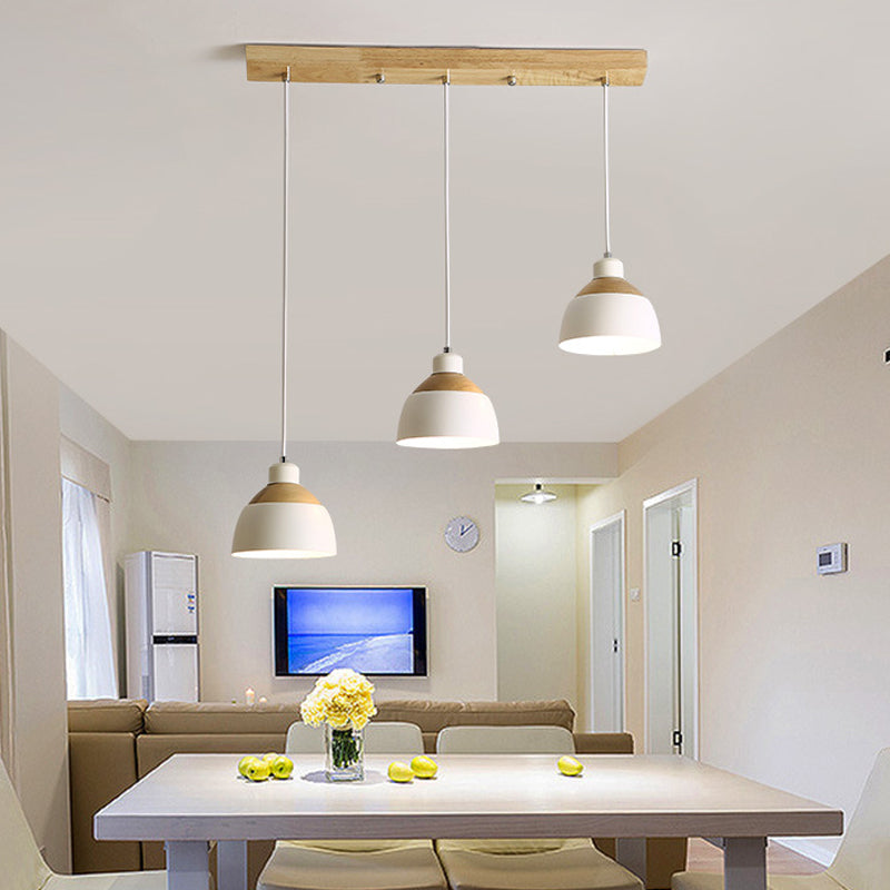 Bowled Splicing Multi-Pendant Nordic Iron 3 Heads White and Wood Suspension Light over Table Clearhalo 'Ceiling Lights' 'Modern Pendants' 'Modern' 'Pendant Lights' 'Pendants' Lighting' 1457566