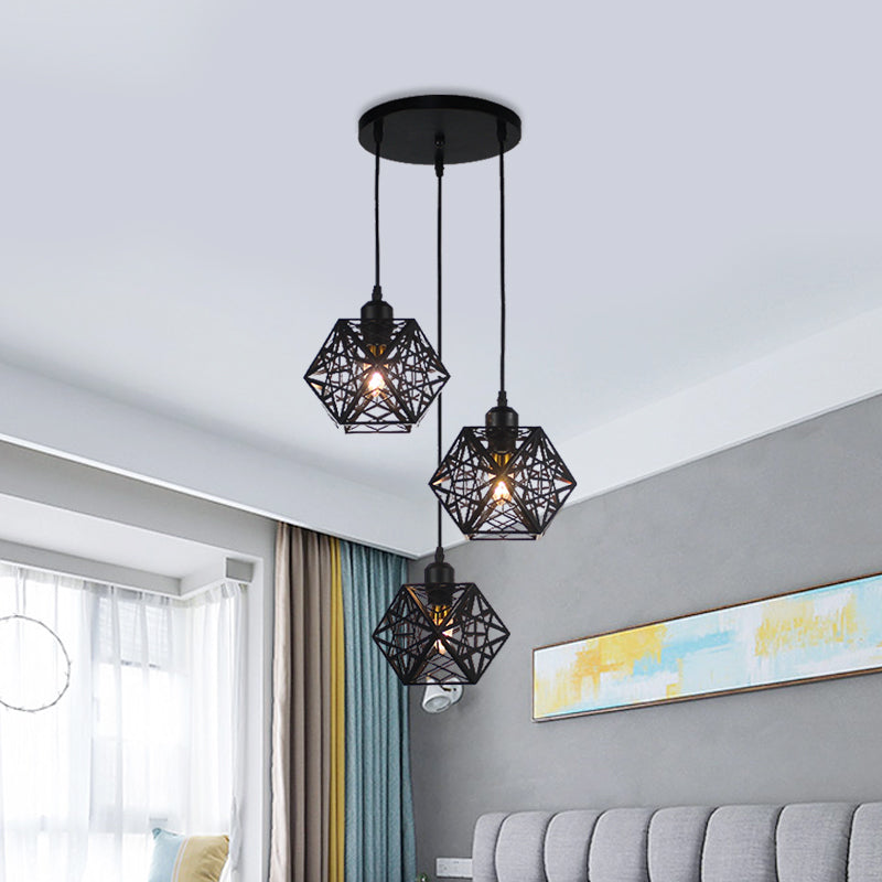 Modern Novelty Snowflake Cage Pendant Iron 3 Lights Hotel Multi Light Ceiling Light in White/Black Clearhalo 'Ceiling Lights' 'Modern Pendants' 'Modern' 'Pendant Lights' 'Pendants' Lighting' 1457585