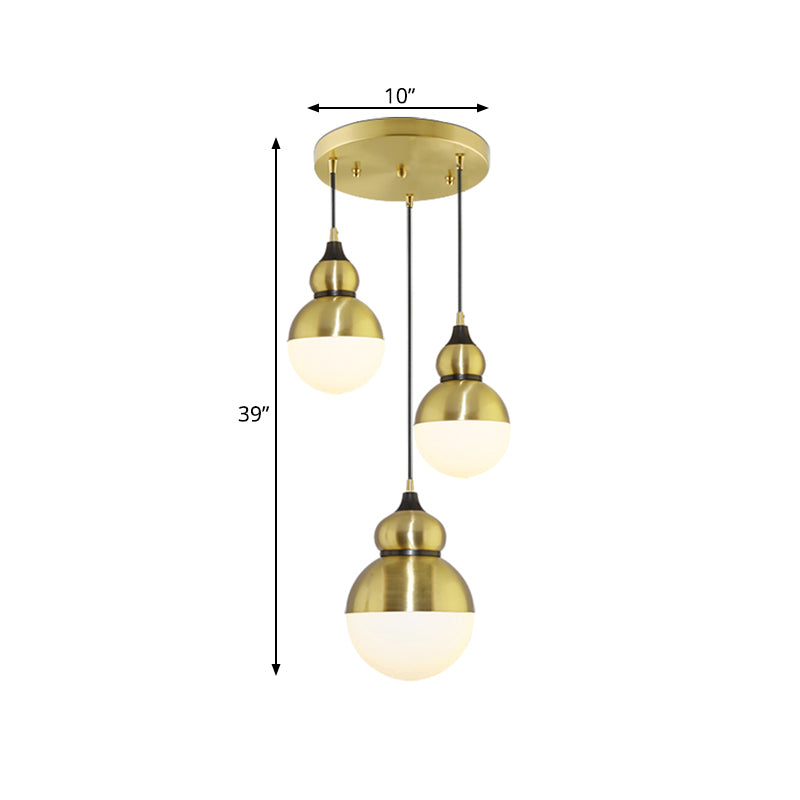 Gourd Dinette Multi-Light Pendant Cream Matte Glass 3 Bulbs Modernism Hanging Light in Brass Clearhalo 'Ceiling Lights' 'Glass shade' 'Glass' 'Modern Pendants' 'Modern' 'Pendant Lights' 'Pendants' Lighting' 1457596