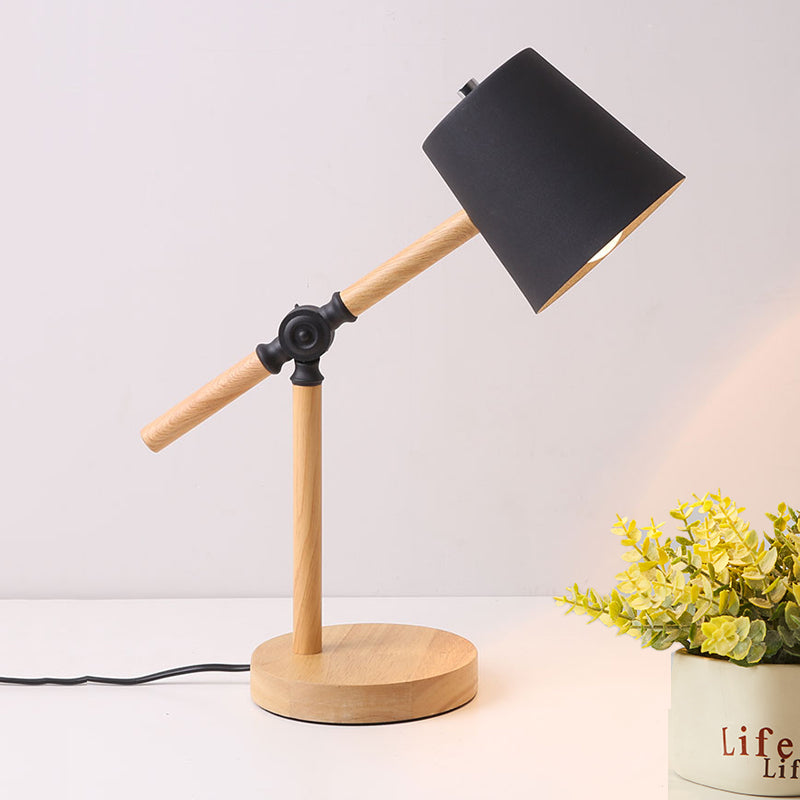 Wood Swing Arm Table Lamp Nordic 1 Light Nightstand Light with Barrel Shade in Black/White/Pink Black Clearhalo 'Lamps' 'Table Lamps' Lighting' 1457638