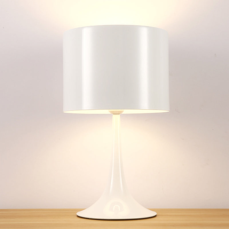 Candlestick Desk Lamp Minimalist Aluminum Single Black/White Reading Light with Drum Shade, 12