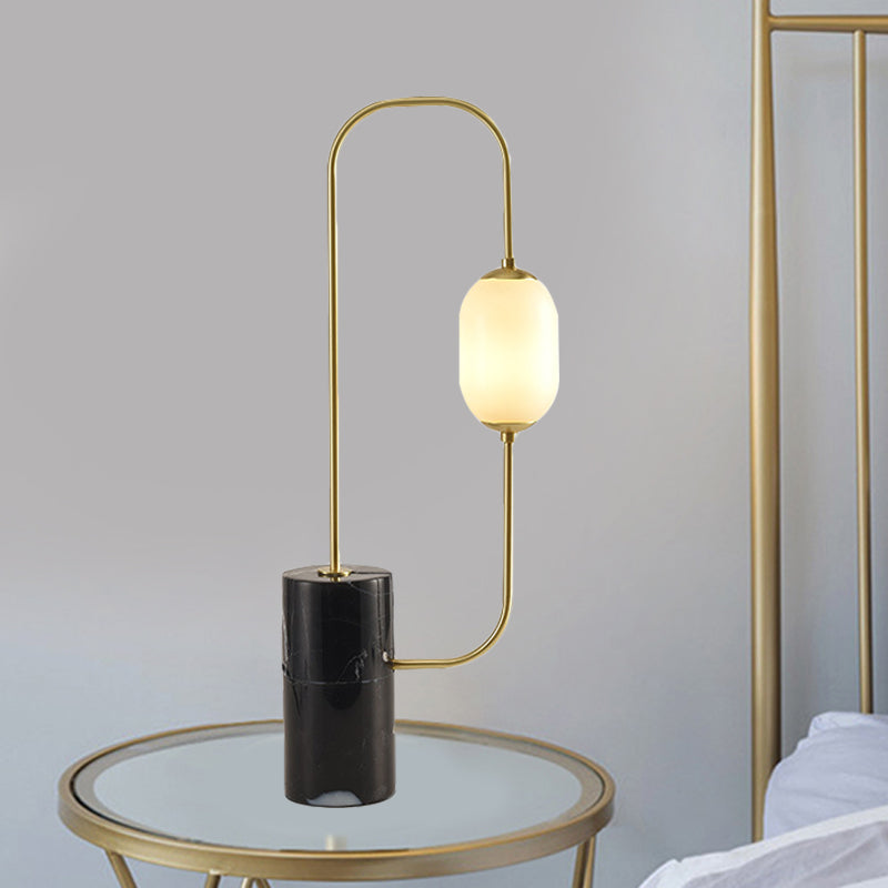 Circuit Nightstand Lamp Designer Matte Glass Single Black and Gold Table Lighting with Cylinder Marble Base Black-Gold Clearhalo 'Lamps' 'Table Lamps' Lighting' 1457721