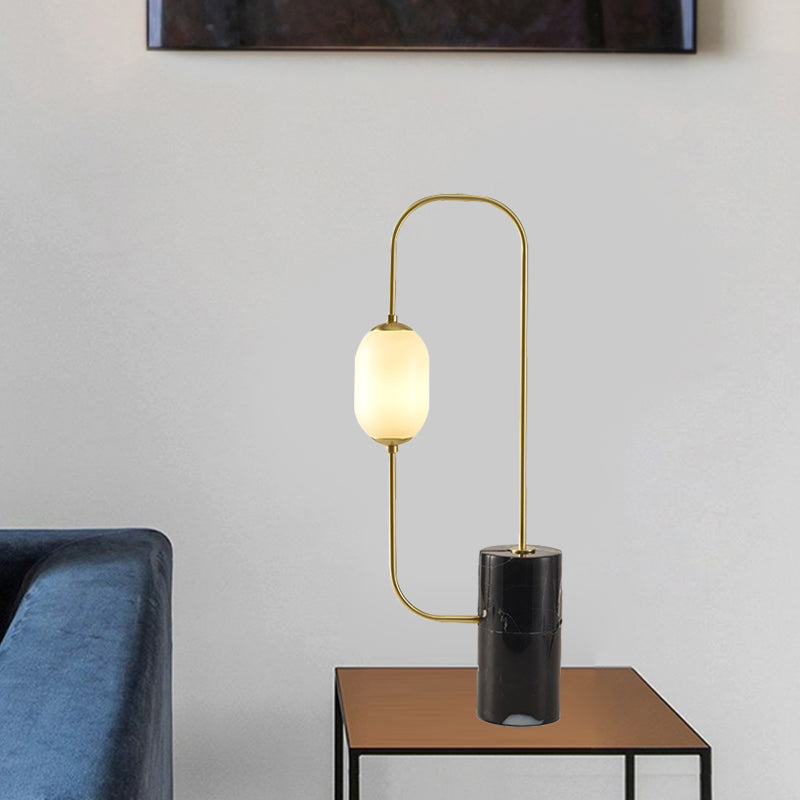 Circuit Nightstand Lamp Designer Matte Glass Single Black and Gold Table Lighting with Cylinder Marble Base Clearhalo 'Lamps' 'Table Lamps' Lighting' 1457722