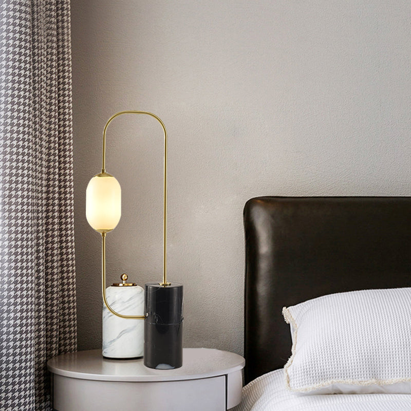 Circuit Nightstand Lamp Designer Matte Glass Single Black and Gold Table Lighting with Cylinder Marble Base Clearhalo 'Lamps' 'Table Lamps' Lighting' 1457723