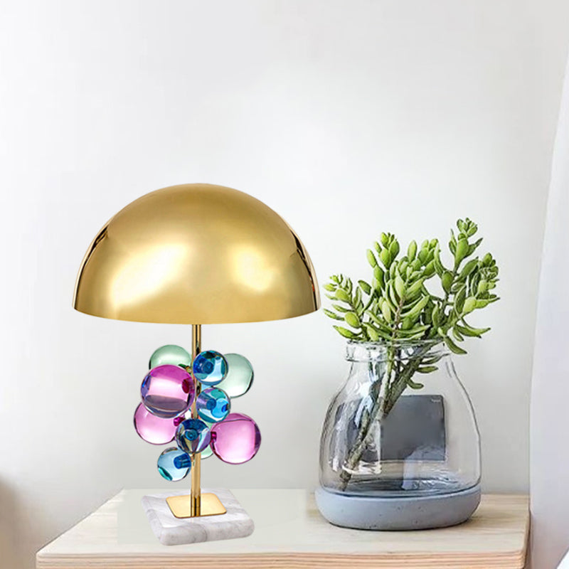 Colored Crystal Bubble Table Lamp Mid Century Creative 1-Light Nightstand Light with Gold Dome Lampshade Clearhalo 'Lamps' 'Table Lamps' Lighting' 1457748