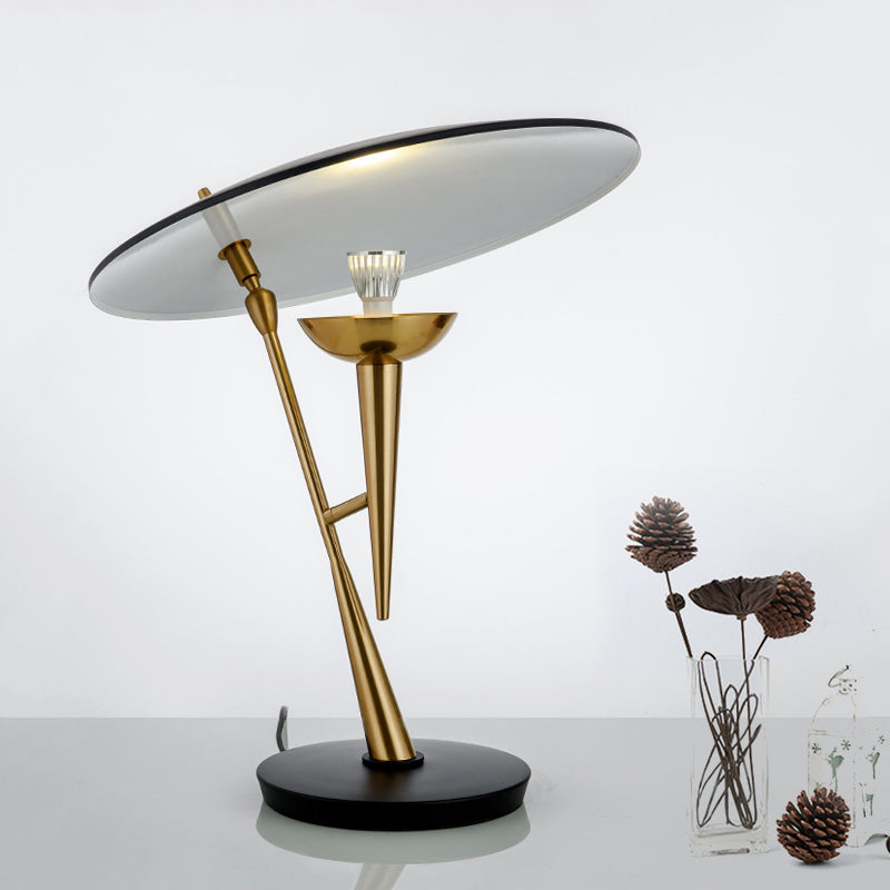 Postmodern Oblique Table Light Metallic Single Bulb Bedroom Night Lamp with Flat Lampshade in Black-Brass Black Clearhalo 'Lamps' 'Table Lamps' Lighting' 1457761