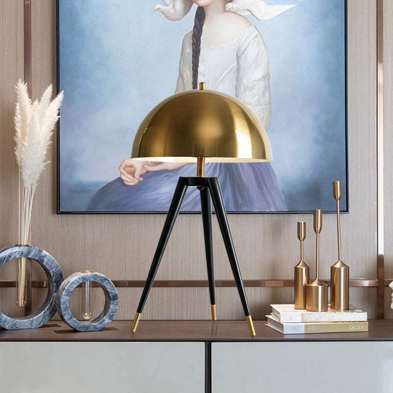 Mid Century Tri-Leg Night Stand Light Metallic 1 Head Living Room Table Lighting with Gold Dome Lampshade Gold Clearhalo 'Lamps' 'Table Lamps' Lighting' 1457771