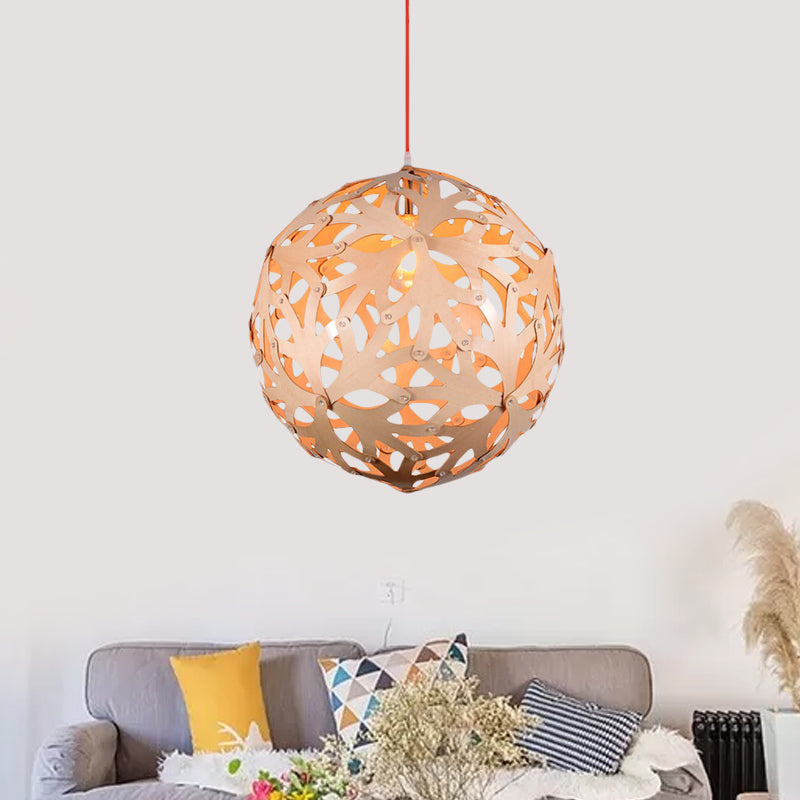 Hollowed Out Globe Pendant Light Modern Bamboo Braided 1 Head Lounge Ceiling Suspension Lamp in Wood Clearhalo 'Ceiling Lights' 'Pendant Lights' 'Pendants' Lighting' 1457813