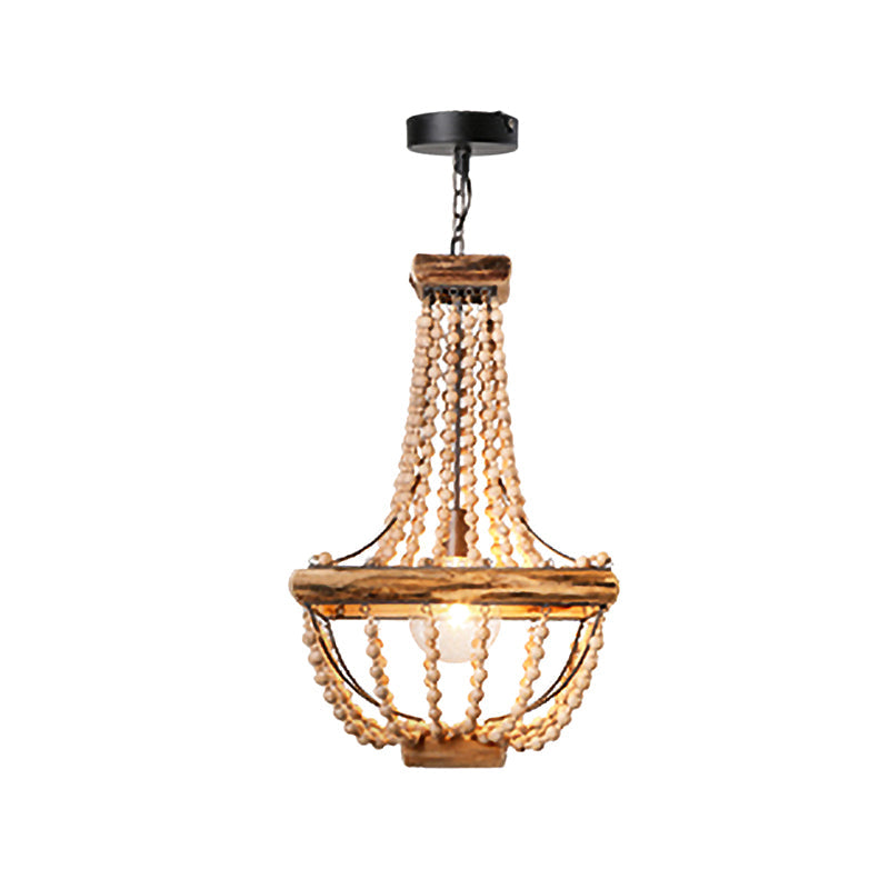 Wood Beaded Brown Hanging Light Basket 1 Light Traditional Suspended Lighting Fixture Clearhalo 'Ceiling Lights' 'Pendant Lights' 'Pendants' Lighting' 1457967