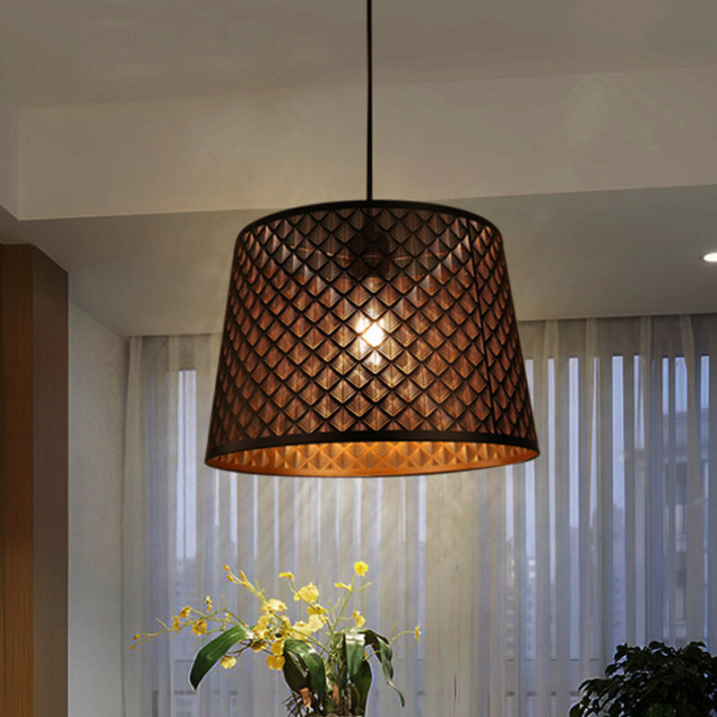 Mission X-Cage Drop Lamp Single Bulb Metallic Hanging Ceiling Light with Truncated Cone Shade in Black Clearhalo 'Ceiling Lights' 'Pendant Lights' 'Pendants' Lighting' 1458023