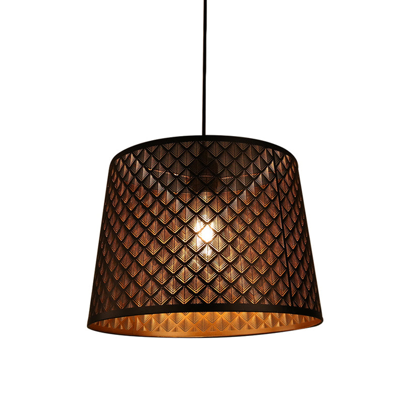 Mission X-Cage Drop Lamp Single Bulb Metallic Hanging Ceiling Light with Truncated Cone Shade in Black Clearhalo 'Ceiling Lights' 'Pendant Lights' 'Pendants' Lighting' 1458026