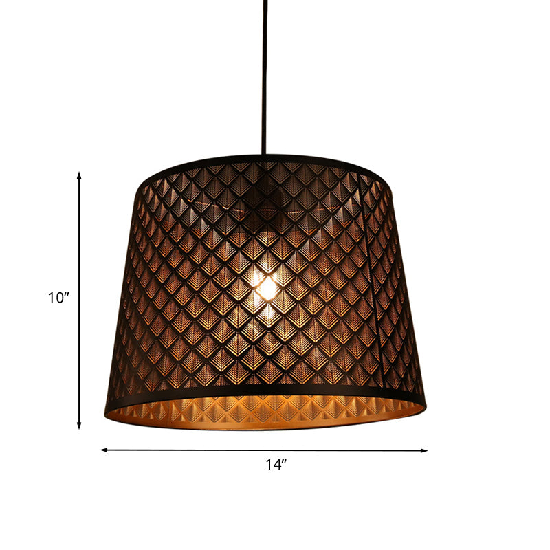 Mission X-Cage Drop Lamp Single Bulb Metallic Hanging Ceiling Light with Truncated Cone Shade in Black Clearhalo 'Ceiling Lights' 'Pendant Lights' 'Pendants' Lighting' 1458027