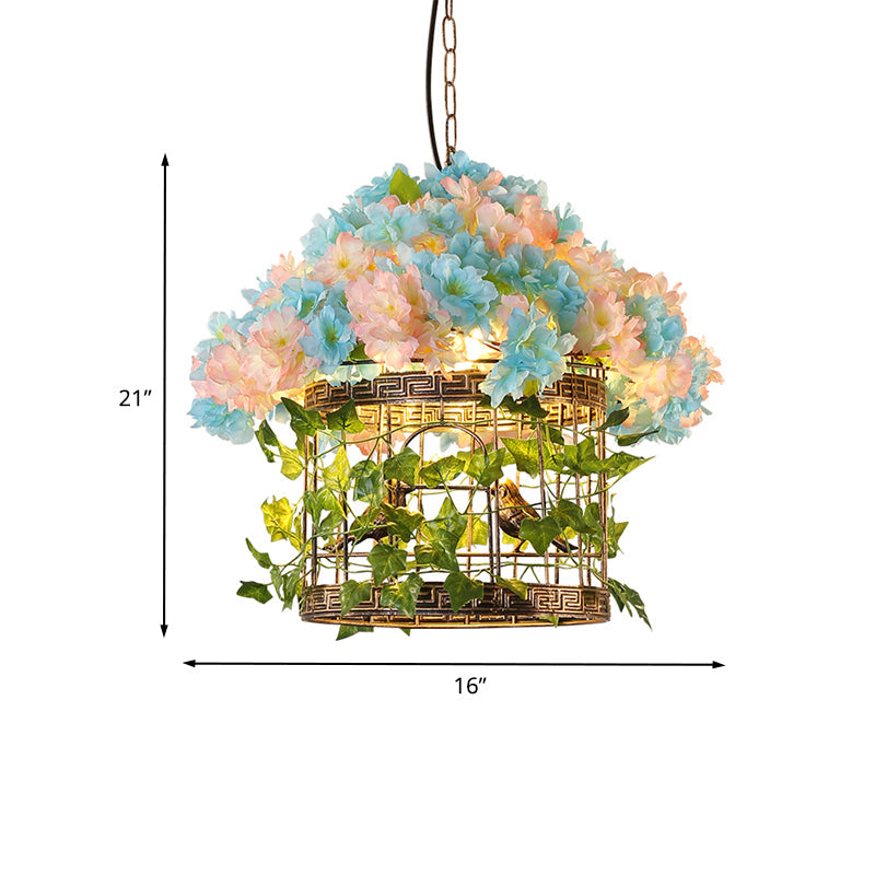 Bronze 1 Bulb Hanging Light Industrial Iron Birdcage Flower Suspended Lighting Fixture for Restaurant Clearhalo 'Ceiling Lights' 'Pendant Lights' 'Pendants' Lighting' 1458147